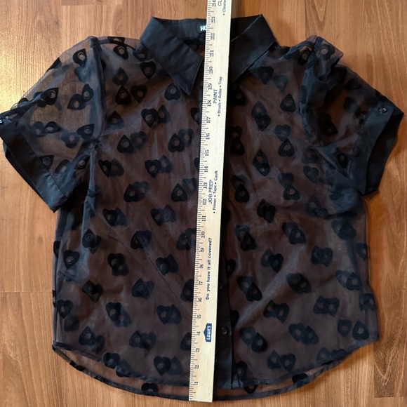 NWT Black Flocked Planchette Sheer Girls Button-Up size medium Ouija Hot Topic - Picture 7 of 8